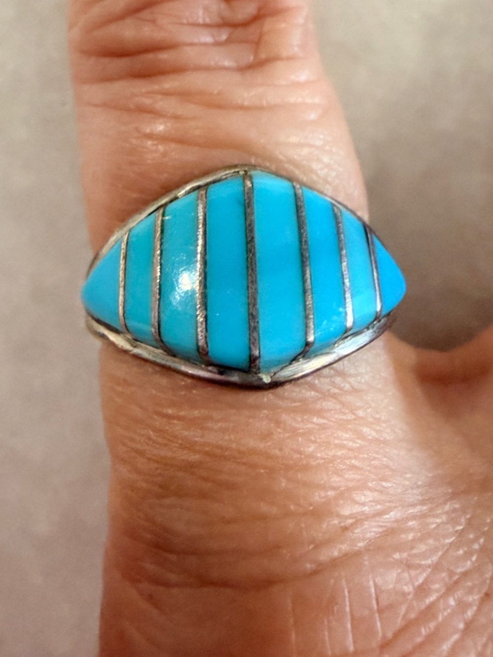 Navajo Chris Charley (maybe) Sterling Silver Turquoise Inlay Ring